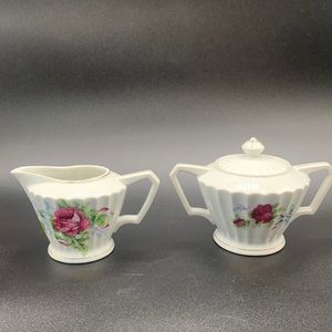 Vintage Replacement Lefton China Elegant Rose Footed Creamer & Sugar Bowl